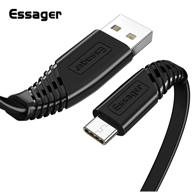 Плоский кабель Essager USB Type C для Samsung Xiaomi Huawei 1 м 2 синхронизации данных и зарядки Шнур