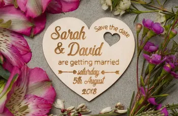 

Wooden Save the Dates - Personalised Fridge Heart Boho Plywood,Rustic Invitaion, Wedding Magnet