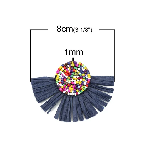 DoreenBeads модные стеклянные бусины и рафия бумаги кисточкой Подвески полукруглые красочные ювелирные изделия DIY Подвески 80 мм x 60 мм, 3 шт - Окраска металла: 4