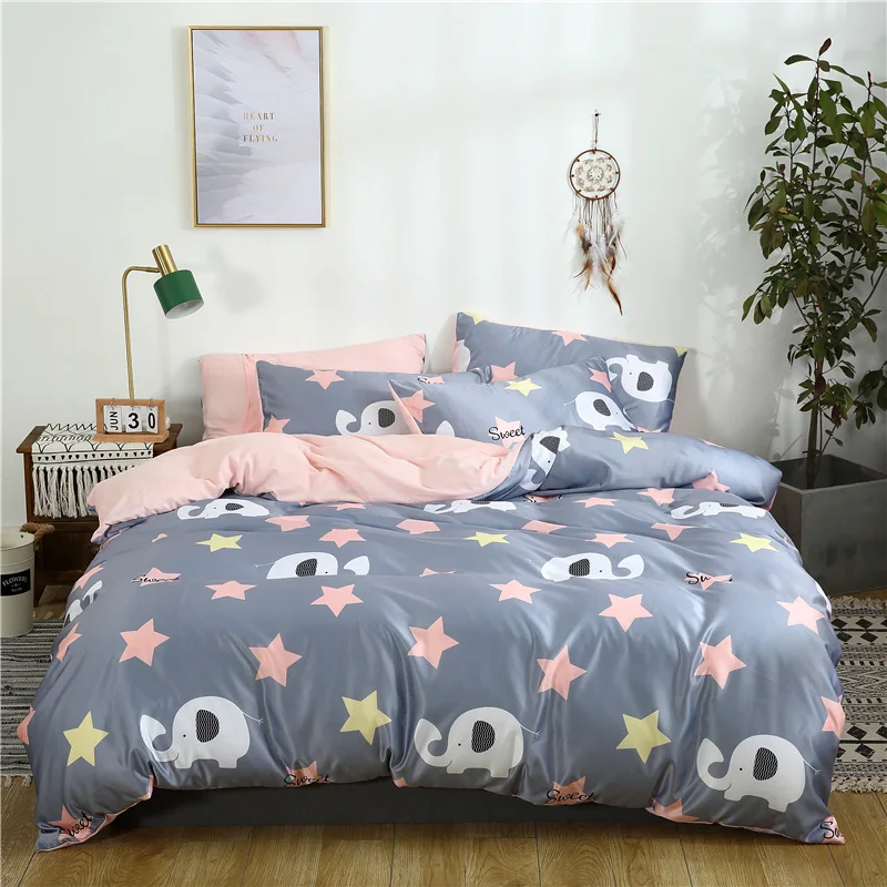 Washed Silk Comfortable Ab Side Bedding Set Queen King Size Double