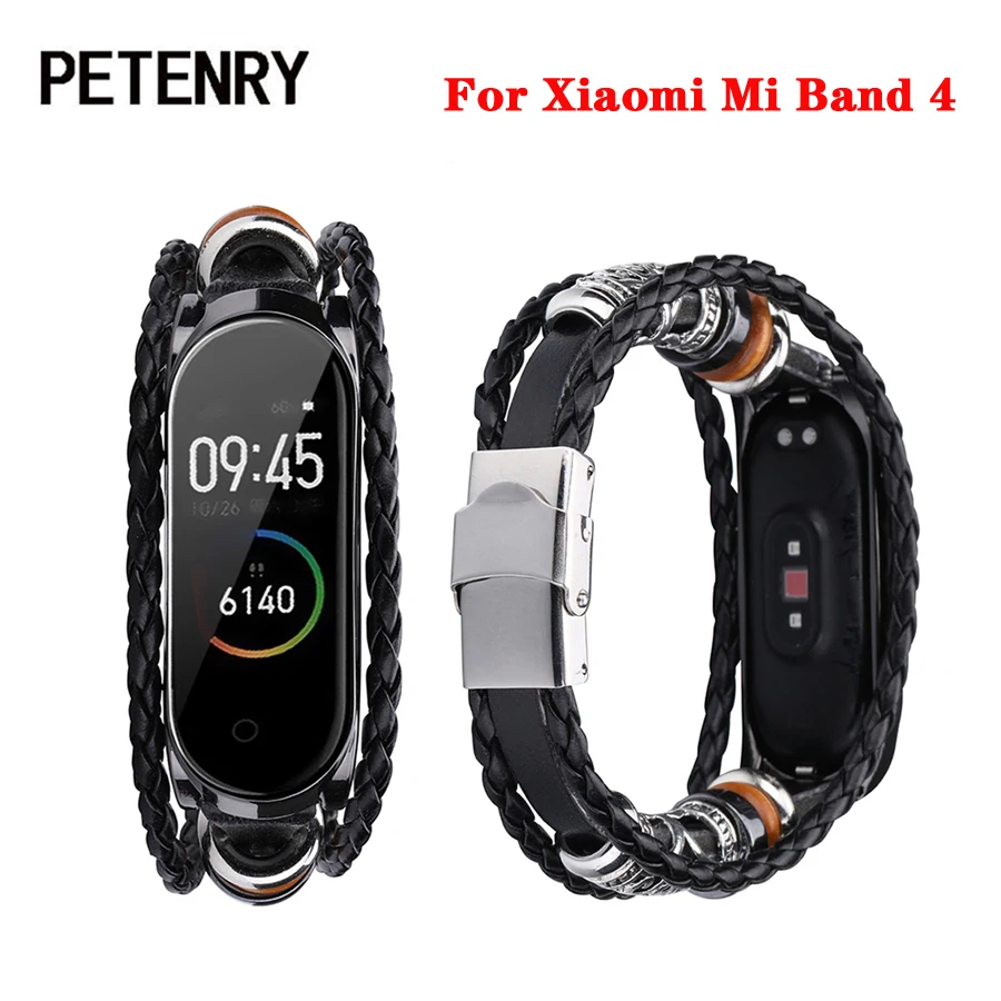 Ремешок для часов Mi Band 4 плетеный браслет из искусственной кожи в стиле ретро Xiaomi