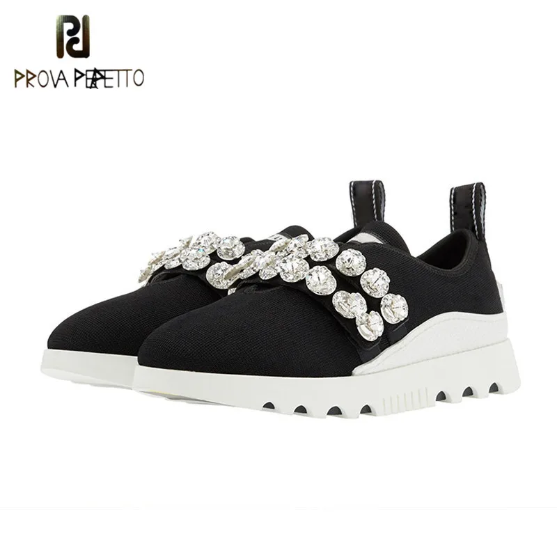 

Prova Perfetto Fashion crystal knitted casual Shoes Women high quality Slip on thick Bottom Platform flat shoes woman sneakers