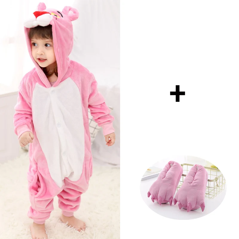 

Kids Pink Panther Kigurumi Pajamas Children Onesies Cartoon Baby Sleepwear with Slippers Cosplay Costume For Halloween Jumpsuit