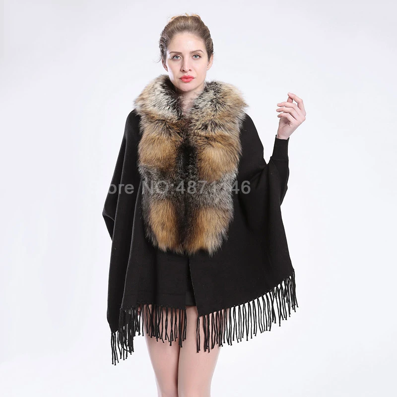 Spring Autumn women lady noble DOT genuine red fox or silver fur collar shawl real bat coat Pashmina overcoat clothes | Аксессуары для