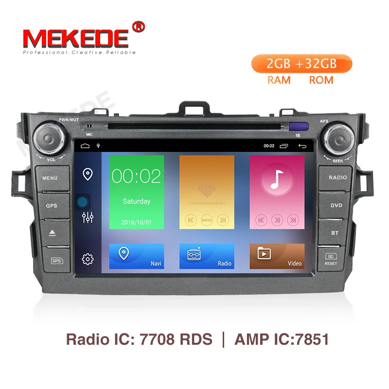 

MEKEDE HD 2DIN 8'' 2GB RAM 4 core Android 9.1 2+32G Car DVD Radio Player for COROLLA 2006- 2011 with BT Wifi GPS RDS