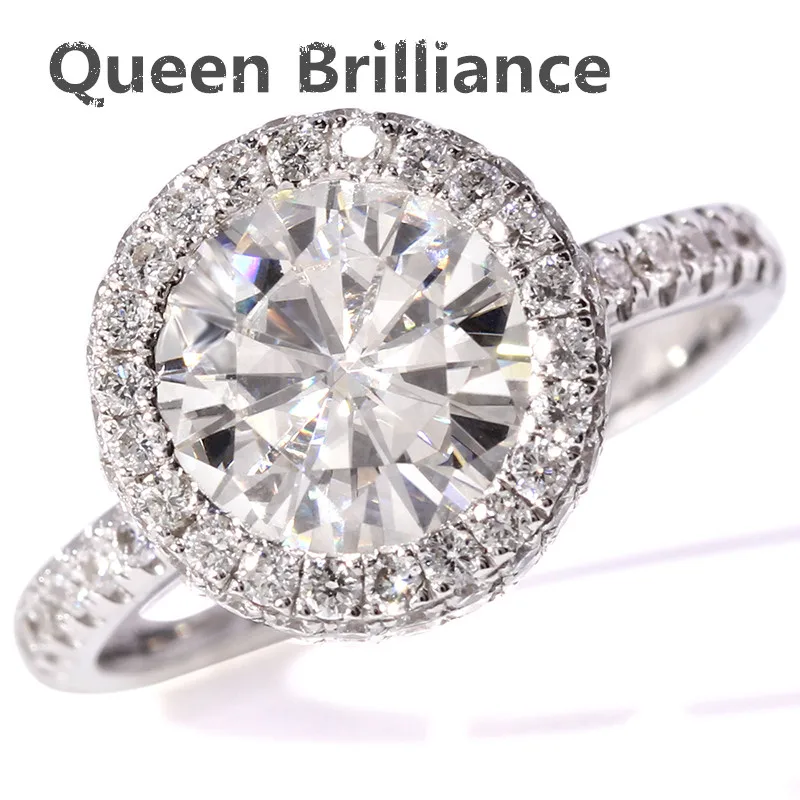 2.5 Carat F Color Moissanite White Loose Stone Moissanite Ring Real Diamond Accents 14K white gold For Engagement Wedding