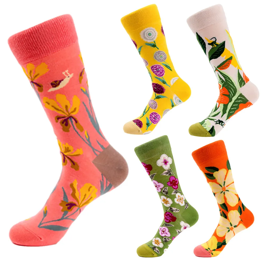 Для женщин красочные осенние Носки в трубке Повседневное цветок животных хлопковые носки Для мужчин's Носки скейтбордиста личности Для