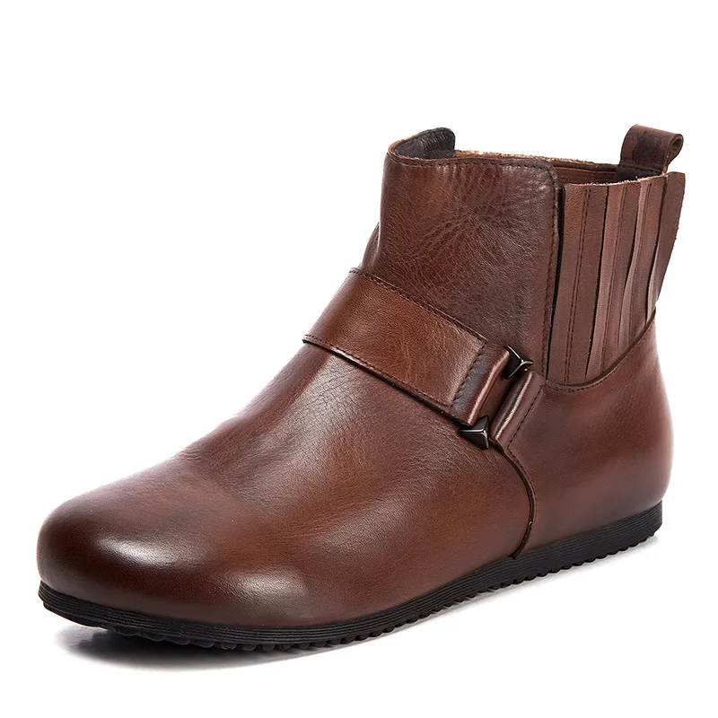 

2018 autumn and winter new top layer cowhide set foot soft bottom round head leather low heel ankle boots