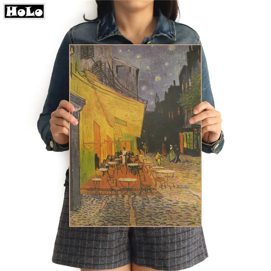 

Van Gogh Nostalgic Night Town Picture Retro Kraft Paper Poster Painting Decorative Painting Wall Stickers FVD 42.5x30.5cm