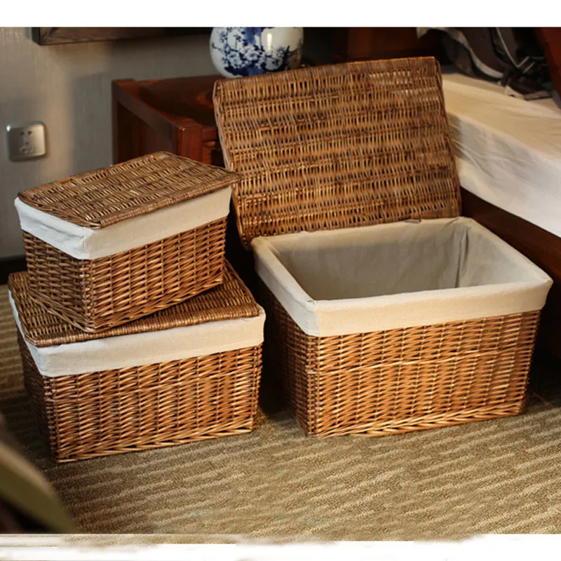 Корзина для хранения плетеная корзина из ротанга с крышкой дома|storage wicker baskets|wicker