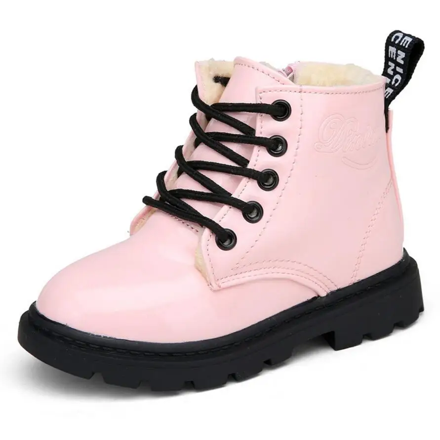 Ботинки martin для девочек; обувь для мальчиков и девочек; осенние детские ботинки из искусственной кожи; модные ботинки для малышей; теплые зимние ботинки для мальчиков; размеры 21-36 - Цвет: Розовый