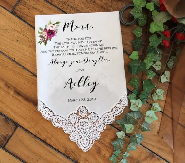 

personalized any text wedding handkerchief, mother of the bride gift, custom printed wedding mother of the groom handkerchief