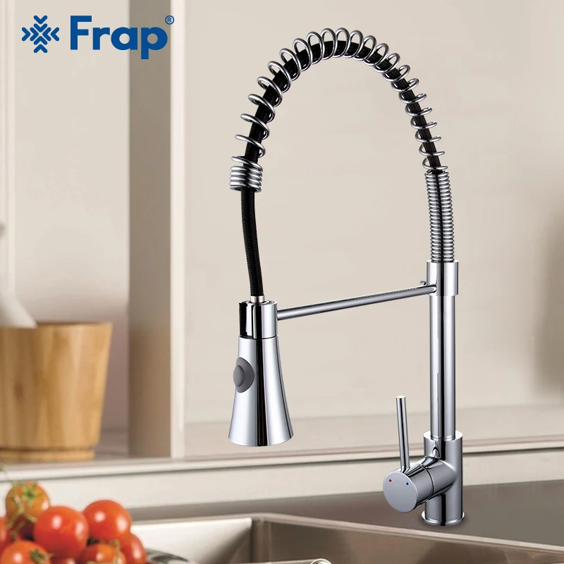 

Frap Spring Kitchen faucet Swivel Spout Single Handle Tap Pull out Spray Sink Chrome With Push Button Pull Down Faucets F4452