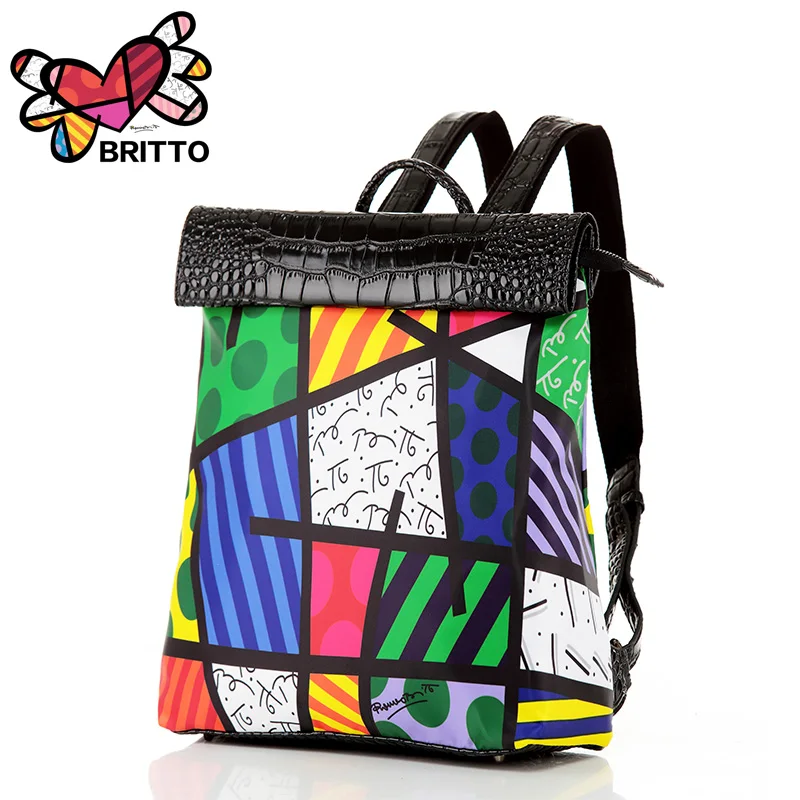 ROMERO BRITTO New 2017 Printing Graffiti Owl font b Backpack b font Satin PU font b