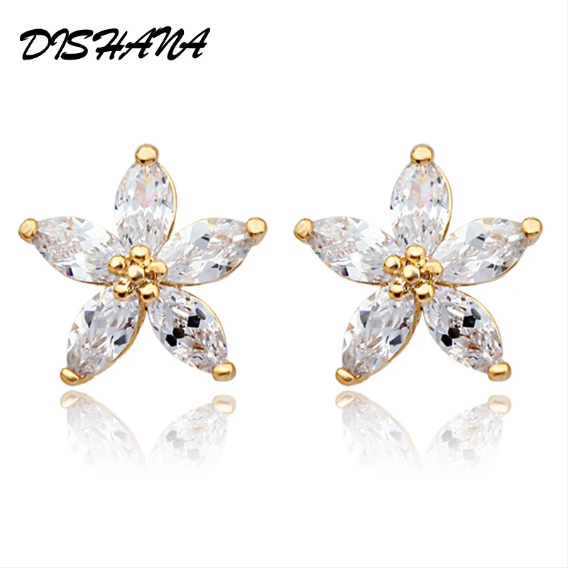 

2017 Gold-color Stud Earrings for Women Genuine Austria Crystal Woman's Flower Earing Fashion Jewelry Ohringe Studs (E0075)