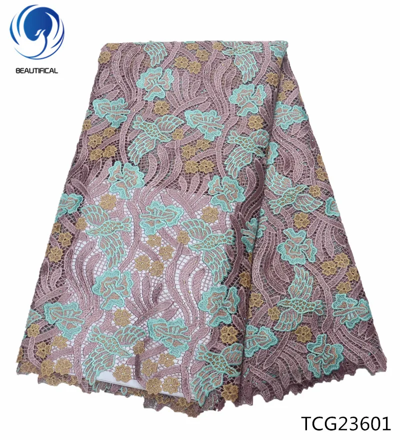

BEAUTIFICAL guipure core lace fabrics 2018 African guipure lace fabrics with beads embroidered for women dress 5yards/lot TCG237