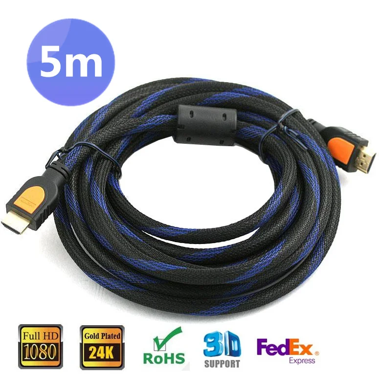 

50pcs/lots 5m 16FT HDMI Male to HDMI Male AM Cable 1.3v For HDTV DVD PS3 Blu-Ray 1080P,Free shipping by Fedex