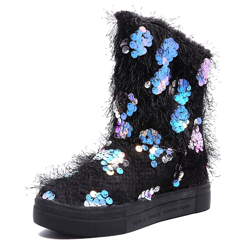 

Rimocy women's winter snow boots fashion silver glitter thick bottom ankle boots woman slip on high platform short booties mujer