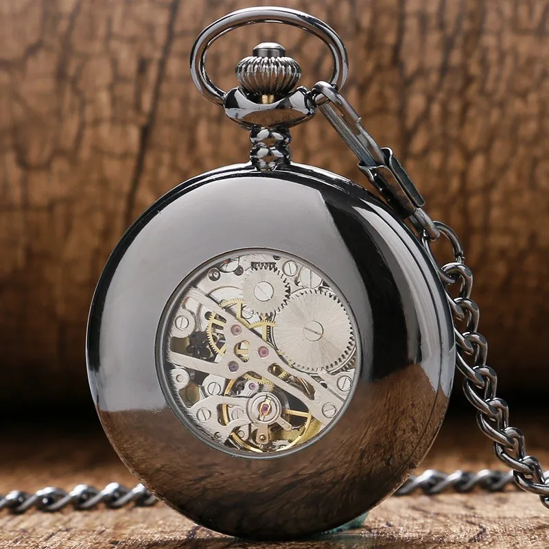 Retro Black Mechanical Pocket Watch Men Automatic Watches P858C witty