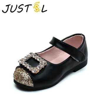 

JUSTSL 2018 spring new girls button rhinestone princess shoes leather fashion shoes children's soft shoes size 21-35