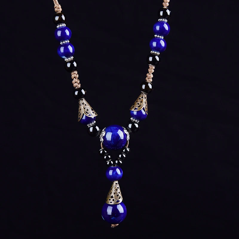 Винтажное керамическое ожерелье для женщин, ярко фарфоровый шар, подвеска, длинная веревочная цепочка, этнические ювелирные изделия, Модное Новое поступление