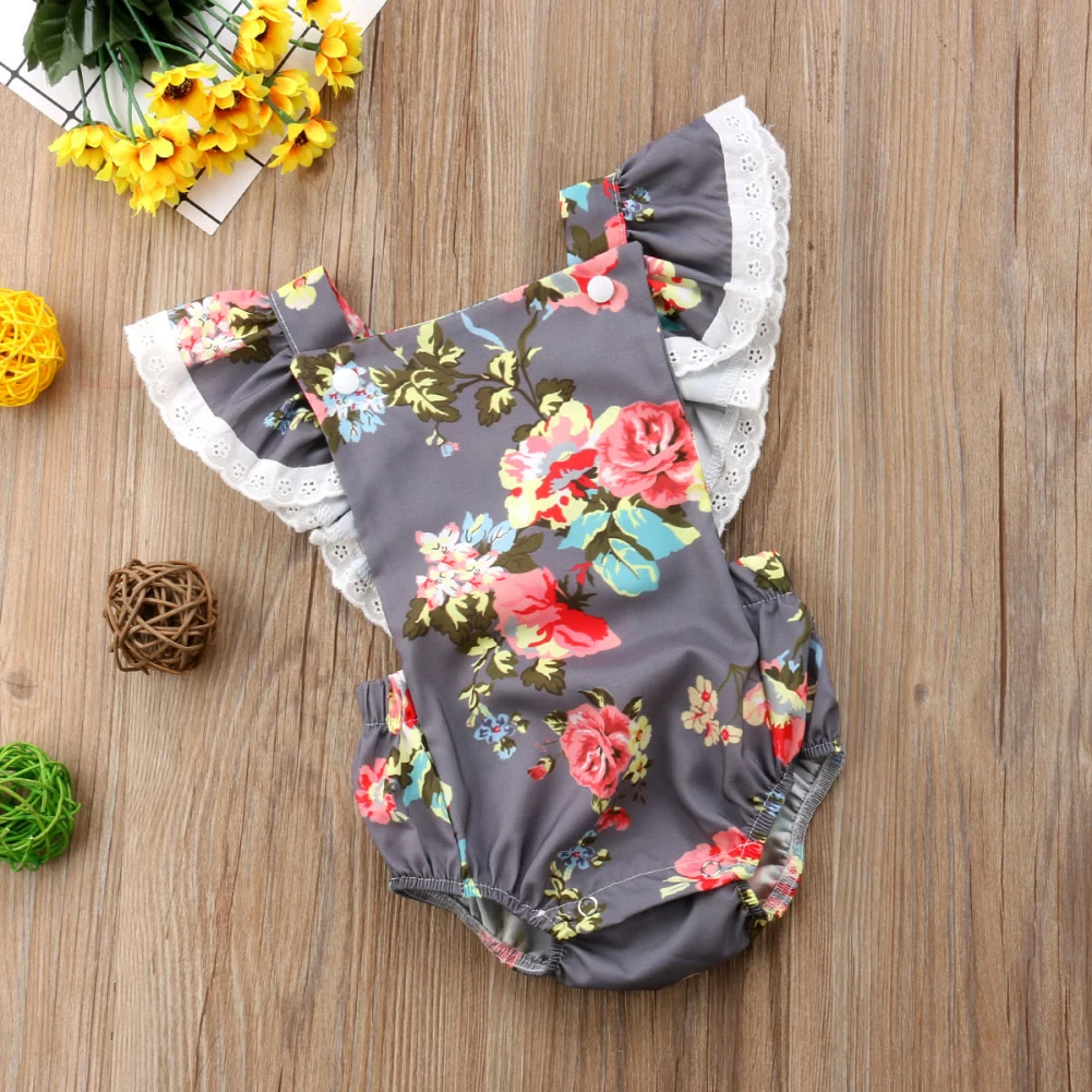 Одежда для новорожденных девочек от 0 до 24 месяцев кружевной комбинезон без рукавов с цветочным рисунком, комбинезон принцессы с цветочным рисунком, летняя одежда, Infantil
