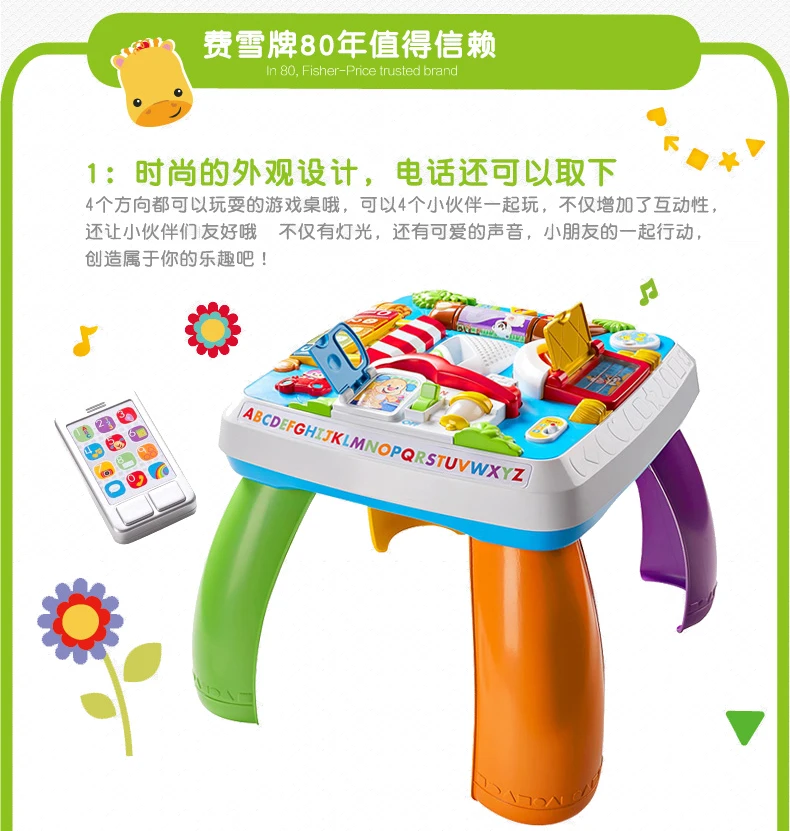 Подлинный бренд Fisher Price DWN37 многофункциональный игровой стол двуязычная машина смеяться и узнать по всему городку