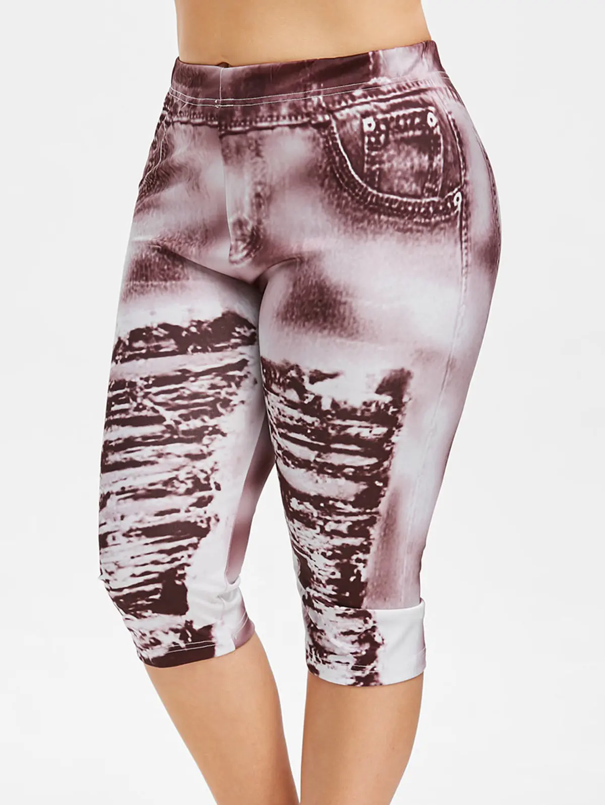 Rosegal плюс размер 3D рваные джинсовые леггинсы с принтом эластичные высокие васиные Капри обтягивающие уличные 5XL летние женские леггинсы 2019