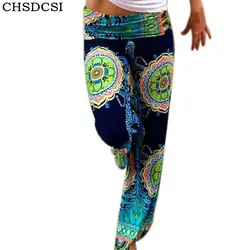 CHSDCSI Для женщин Штаны свободные летние брюки Цветочный принт Drawstring Повседневное широкие брюки Штаны женские длинные модные тренировочные