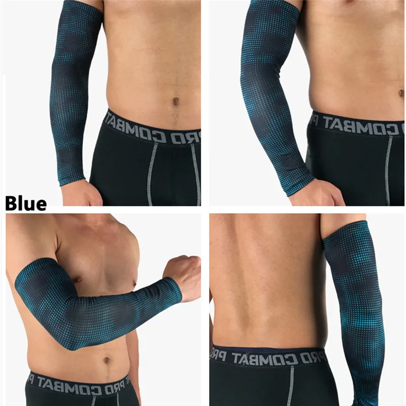 1Pcs Sunscreen Sport Arm Warmers Sleeves Cycling Running Bicycle Basketball Sun Protection Cuff Cover Protective Arm Sleeve Men - Цвет: blue