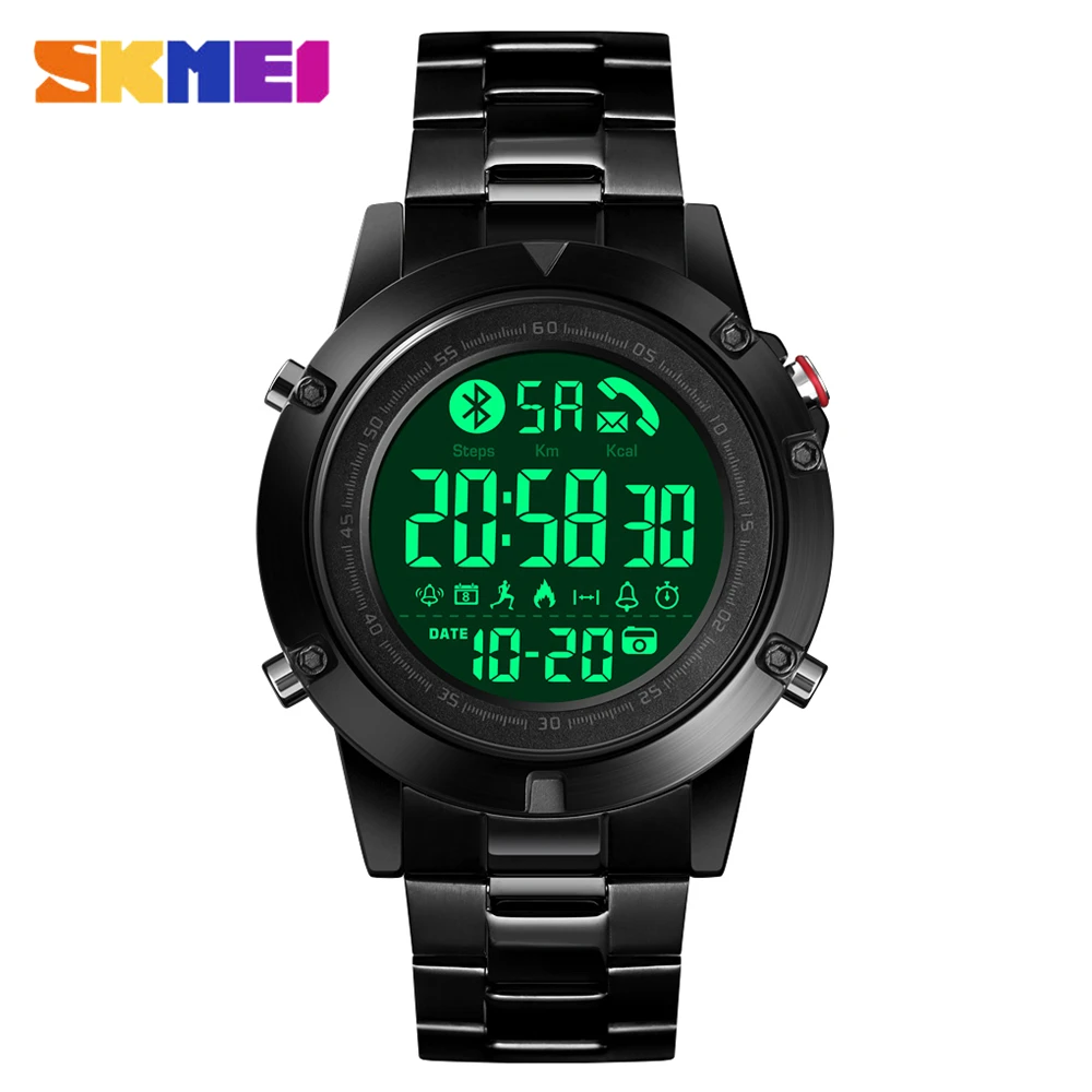 SKMEI 1500 Смарт Bluetooth мужские спортивные часы цифровые часы Шагомер Калорий Фитнес часы наружные наручные часы reloj inteligente - Цвет: Черный