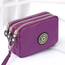Coin Purse Women Small Wallet Washer Wrinkle Fabric Phone Purse Three Zippers Portable Make Up bag