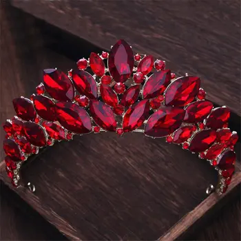 

Luxury Princess Headdress Bride Tiara Crown Red Crystal Headbands Prom Party Wedding Accessories Bridal Hair Jewelry ornaments