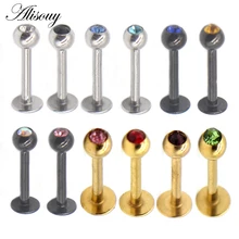 Alisouy 1 PC Surgical Stainless Steel Lip Rings Labret Ear Stud Piercing Bar With Crystal Percing Earring Body Jewelry