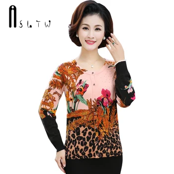

ASLTW Female Cardigan New Fashion Print Floral Long Sleeve Soft Sweater For Women Plus Size Single Breasted Lady's Sweater