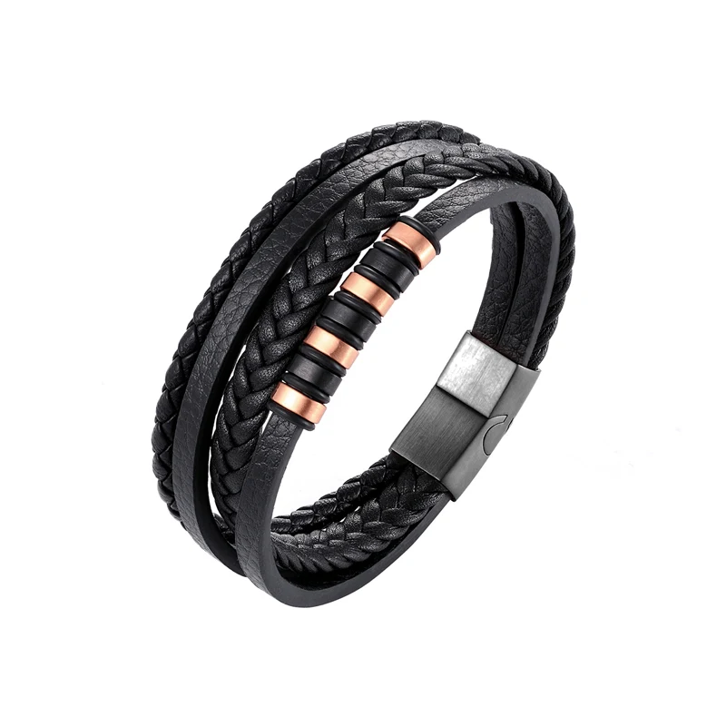

Wholesale Price Genuine Leather Bracelet Men Hand Charm Jewelry Multilayer Magnetic Buckle Handmade Gift For Cool Boys Pulsera
