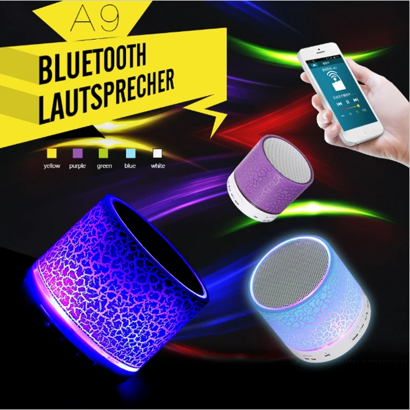 

LED Mini Wireless Bluetooth Speaker TF USB FM Portable Music Loudspeakers Hand-free call For iPhone 6 Mobile Phone PC with Mic