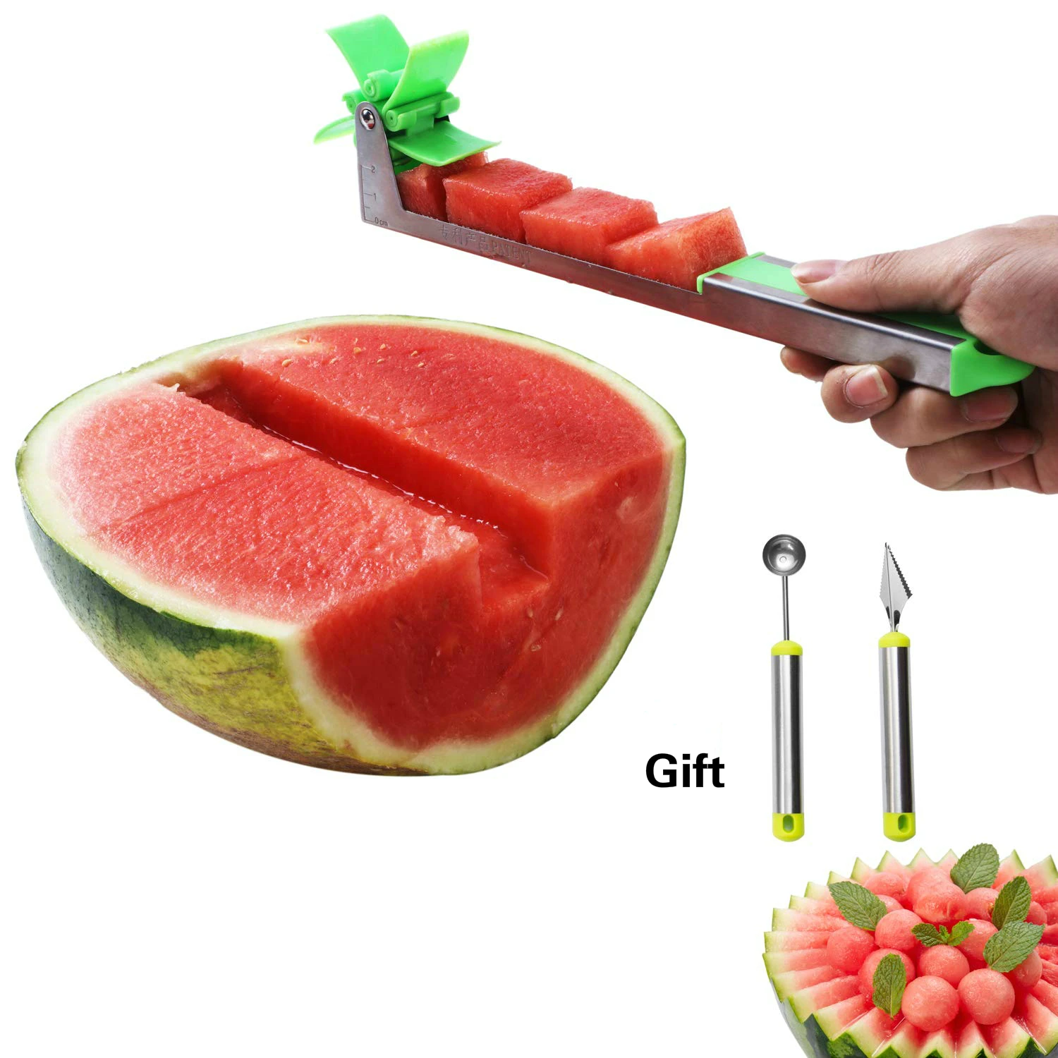 

KHTO Watermelon Slicer Cutter Tongs Corer Fruit Melon Stainless Steel Tools NEW Kitchen Watermelon Cubes Refreshing