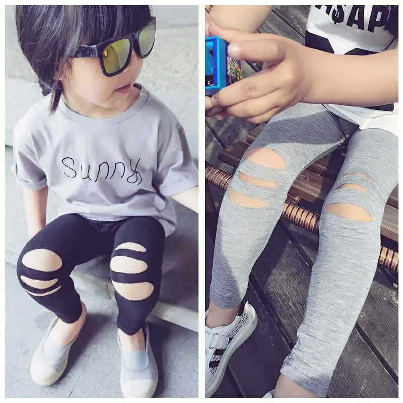 

Kids Pants 2019 Spring new Children's pure color trousers female baby casual temperament hole tight panties