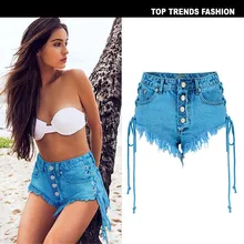 Панк Steetwear высокая посадка на пуговице летают рваные джинсы женские летние размеры Повязки горячие брюки BF синие джинсовые короткие джинсы mujer 2923