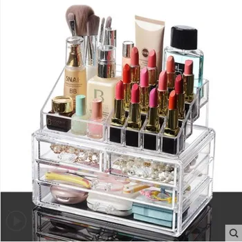 

desktop Clear crystal Double drawer type Lipstick Jewelry Cosmetics Storage Box Office Acrylic Finishing Box Decorative box