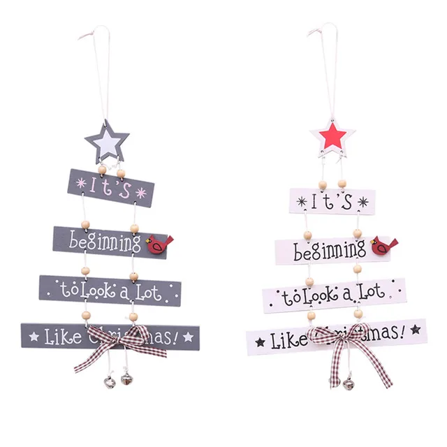 New Arrival Christmas Tree Shape Wooden Hanging Ornament Christmas Decoration for Home Bell Bow Letters Star Pendant Xmas Decor