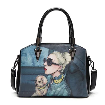 

Classic Elegant Boston Handbag Women Split Leather Women Handbags Crossbody Shoulder Bags Characters Women Bag Cross Body