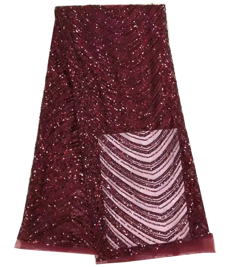 

Free shipping (5yards/pc) Wine red African sequins net lace fabric shining French net lace fabric for party dress FNJ53