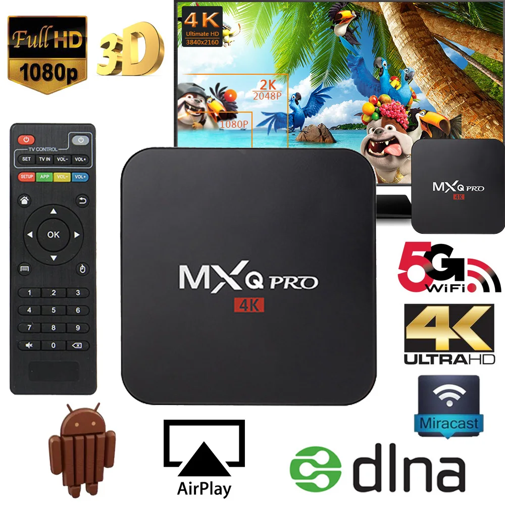 

New MXQ PRO 4K Android 7.1 TV Box RK3229 Quad-core 1GB RAM 8GB ROM 2.4G WiFi DLNA Airplay Set-top Box Media Player Smart TVBox