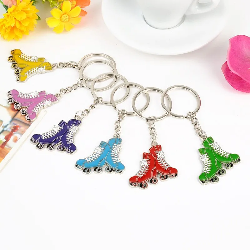 

1 piece New Hot sale Zinc Alloy Roller Skates Shaped Keychain Metal Skate Keyrings