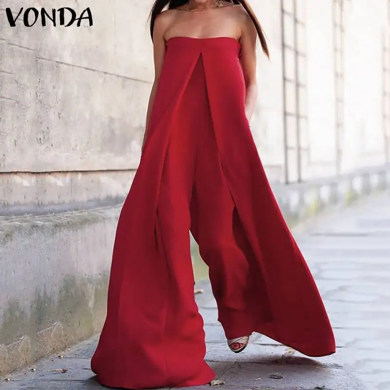

VONDA Women Jumpusits Summer Romper 2019 Sexy Off Shoulder Party Playsuit Casual Harem Pants Macacao Feminino Plus Size Overalls