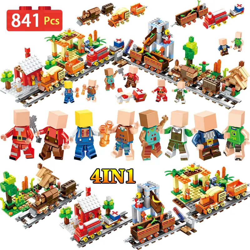 

New Technic Blocks LegoINGLYS Minecrafted Farm Harvest Scene Railway train Mini Farmers Bricks DIY Enlighten Toys For Children