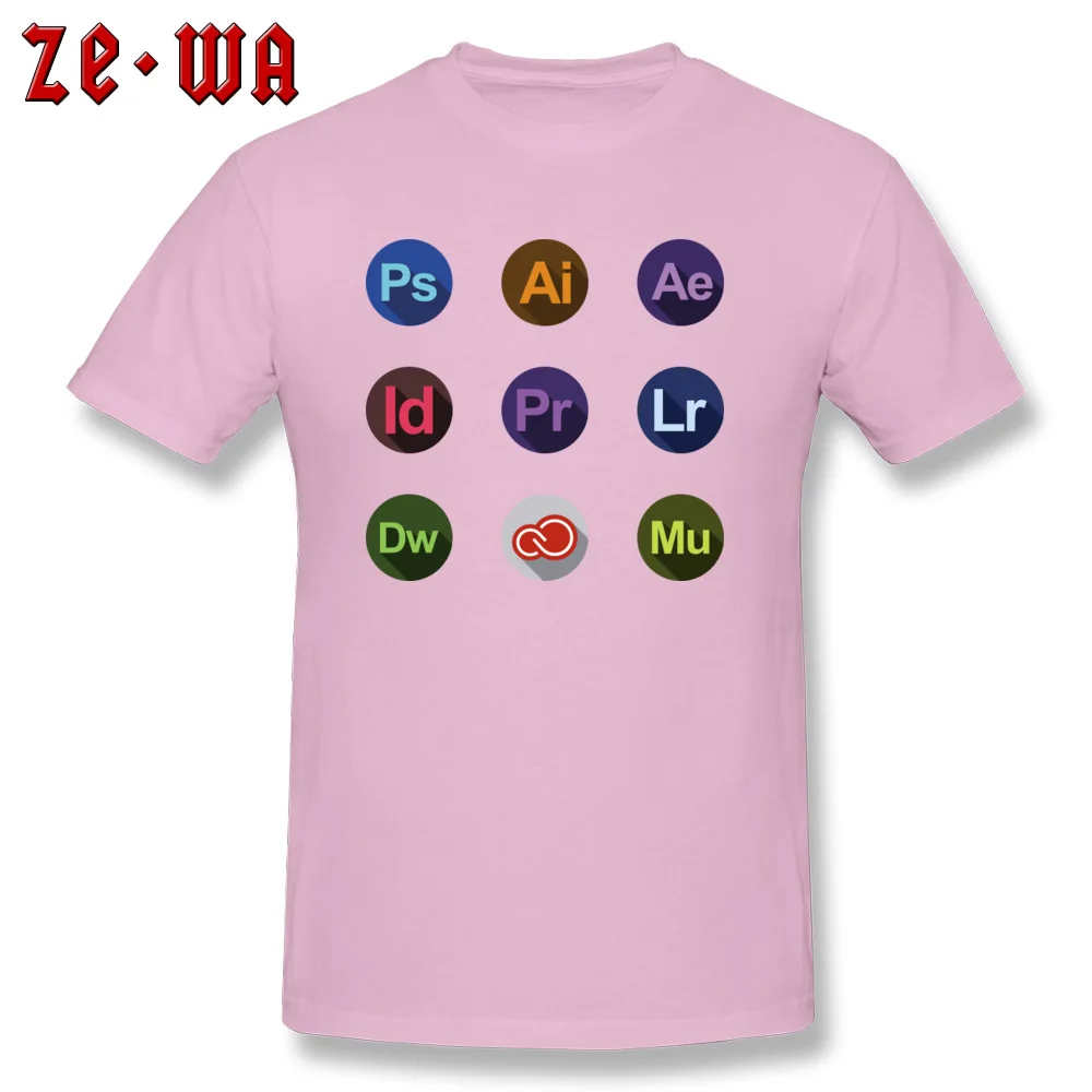 Casual Adobe logos Round Neck T-Shirt Labor Day Tees Short Sleeve for Men Prevailing Cotton Europe Top T-shirts Adobe logos pink