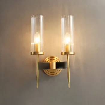 

Modern Brass Wall Lamp Sconce Glass Retro Copper Wall Sconse Bedroom Bedside Hotel Restaurant Loft Bar RH Mirror Wall Luminaire